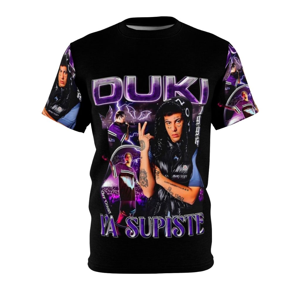 Duki inspired all-over print t-shirt with trap music and argentinian artist graphics