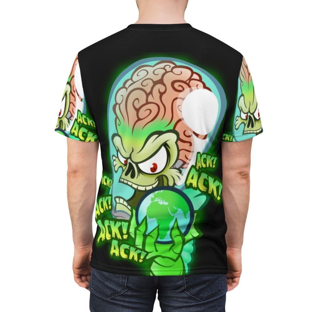 Retro-inspired t-shirt design featuring martian aliens from the classic sci-fi movie "Mars Attacks" - men back