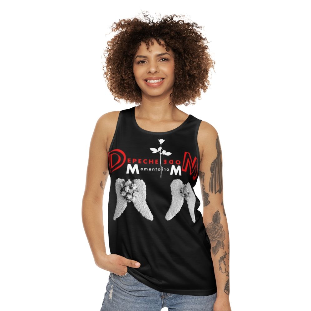 Depeche Mode unisex tank top with retro 80s graphic design - women