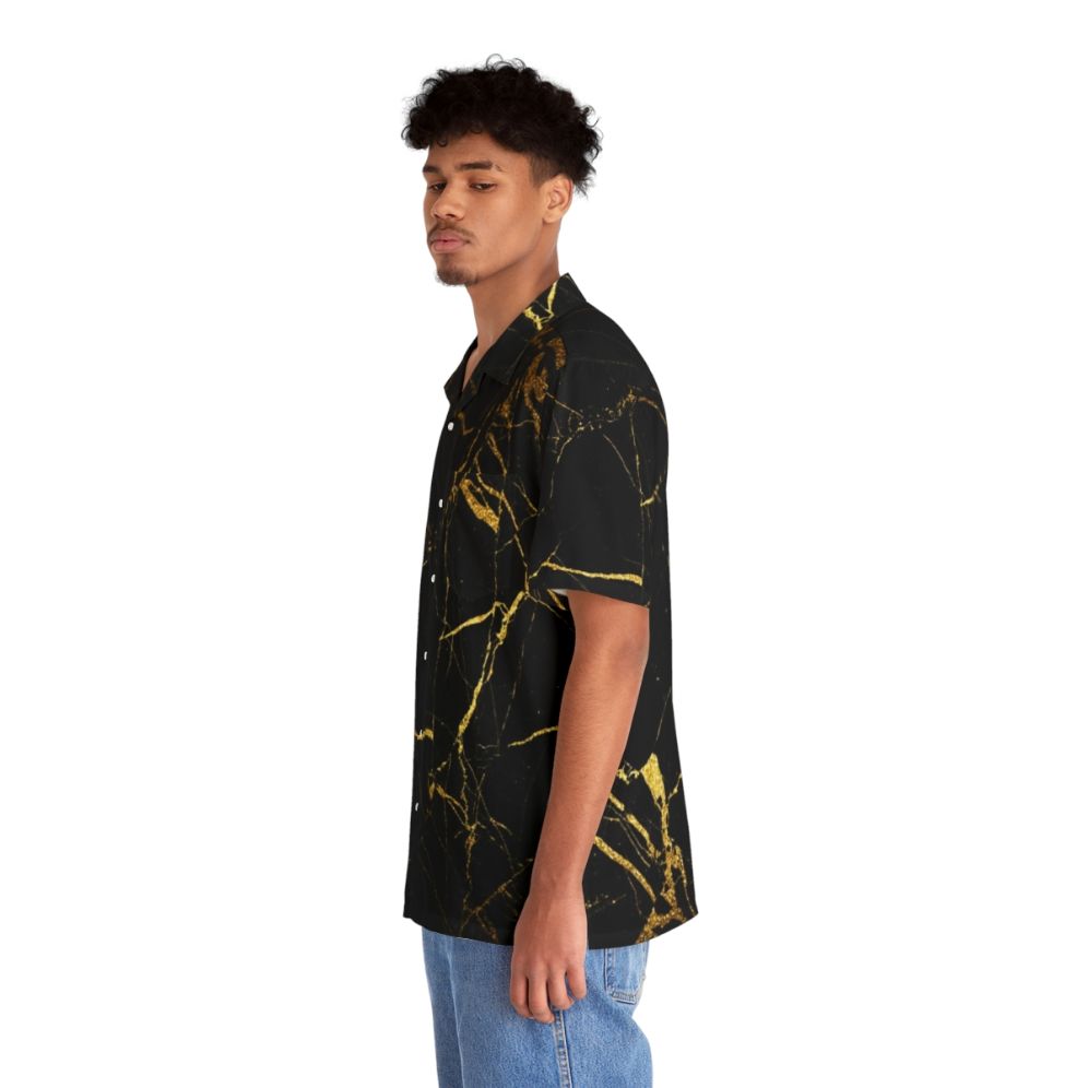 Black Gold Marble Hawaiian Shirt - People Left