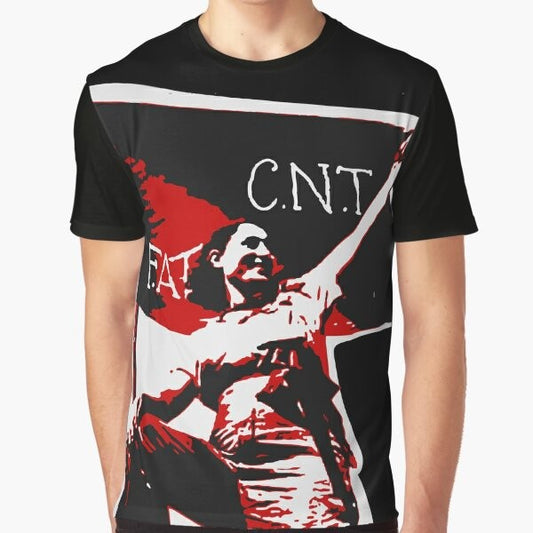 Anarchist C.N.T Graphic T-Shirt with "No Pasaran" Slogan and Antifa Symbolism