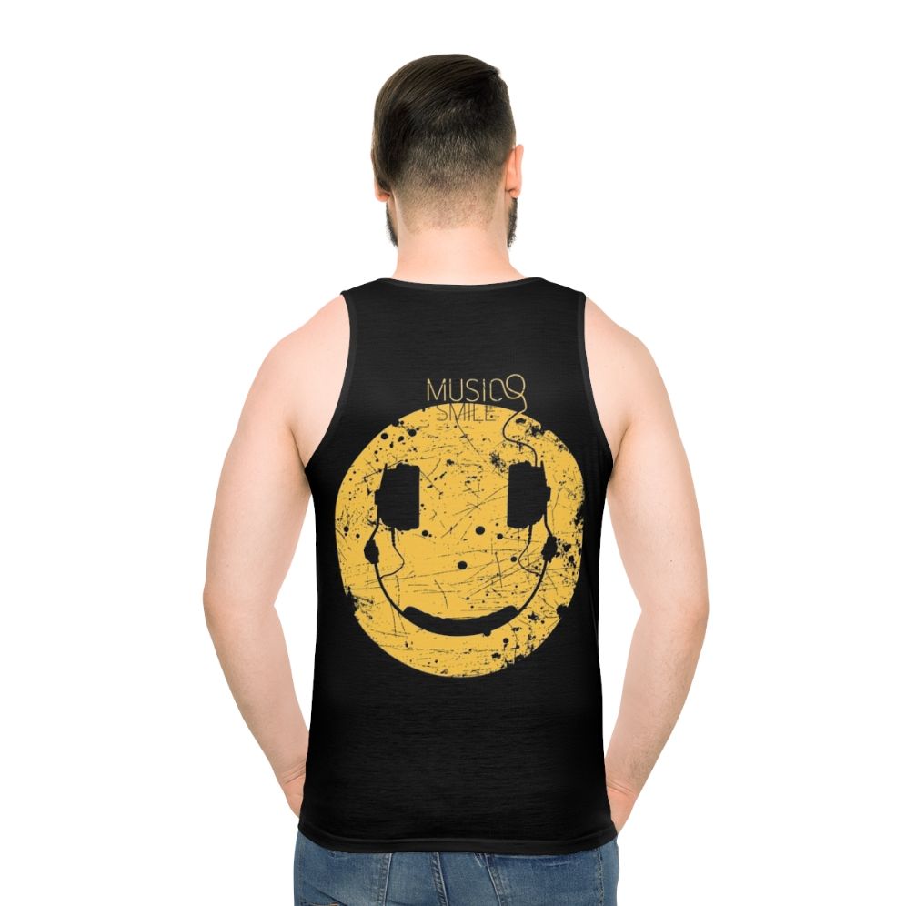 Unisex tank top with abstract music and smile design - men back