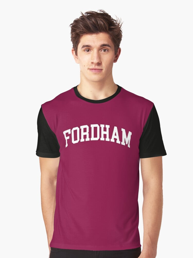 Fordham College Curved Graphic T-Shirt, featuring the Fordham university logo in a curved font design - Men