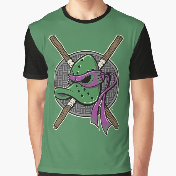 MUTANT NINJA DUCKS Graphic T-Shirt - Anaheim Mighty Ducks Meets Teenage Mutant Ninja Turtles Crossover Design