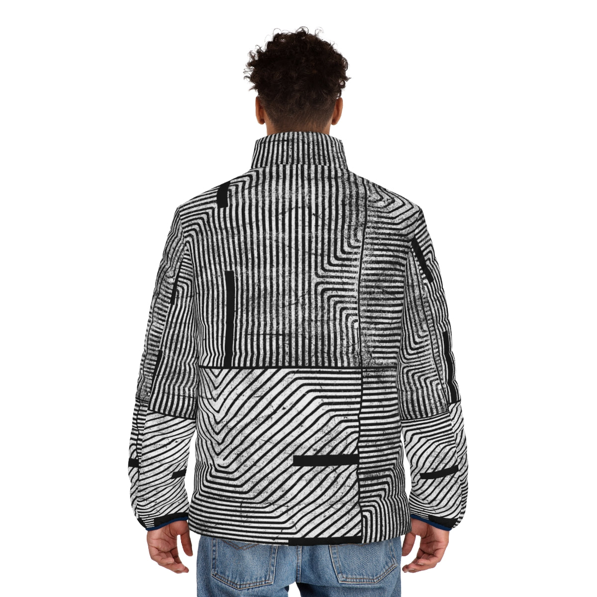 Puffer jacket with abstract geometric pattern and textured design - men back