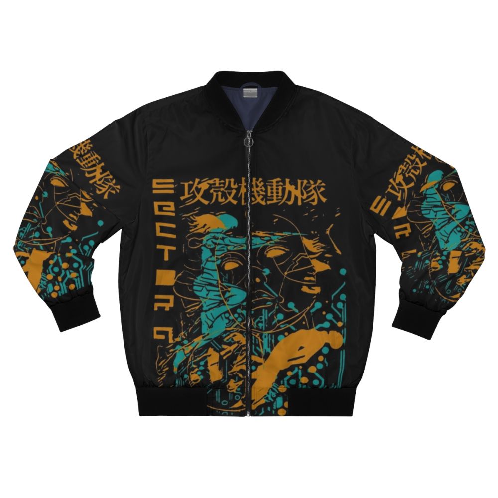 Retro vintage Ghost in the Shell cyberpunk bomber jacket featuring classic anime and manga imagery