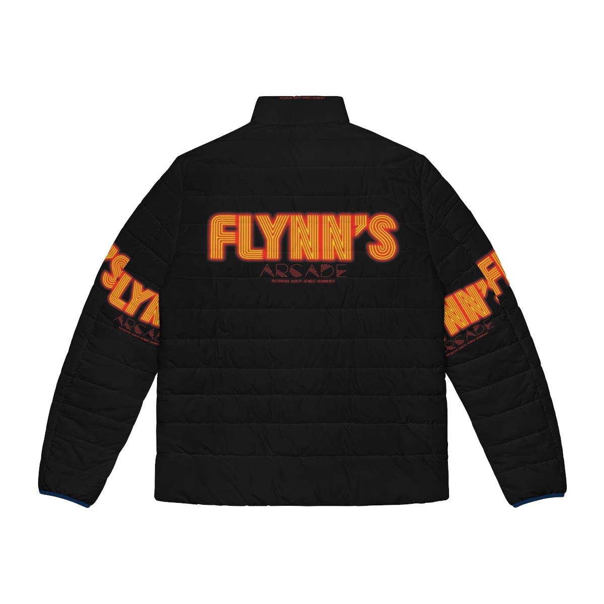 Tron Legacy inspired puffer jacket featuring Flynn's Arcade logo - Back