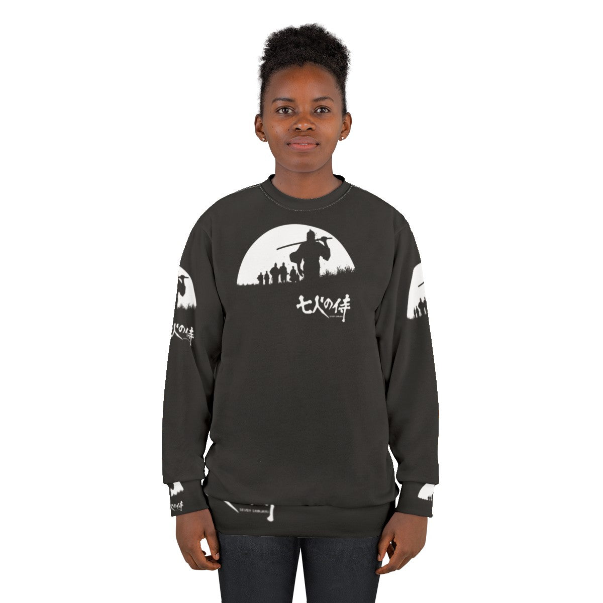 Samurai silhouette against a full moon, Japanese art and anime inspired sweatshirt - women