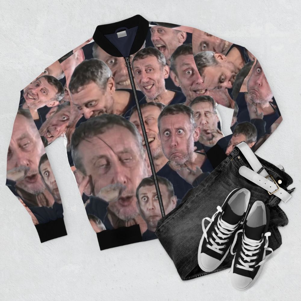 The Michael Rosen Collection Bomber Jacket featuring YTP-inspired design - Flat lay