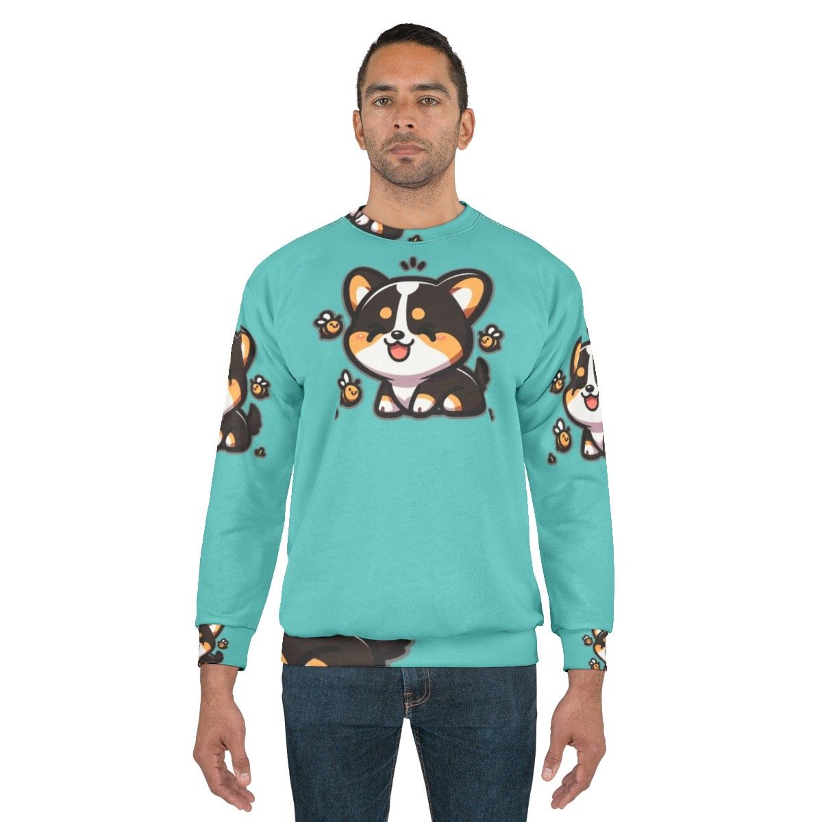 Tricolor Corgi with Bee Print Sweatshirt - men