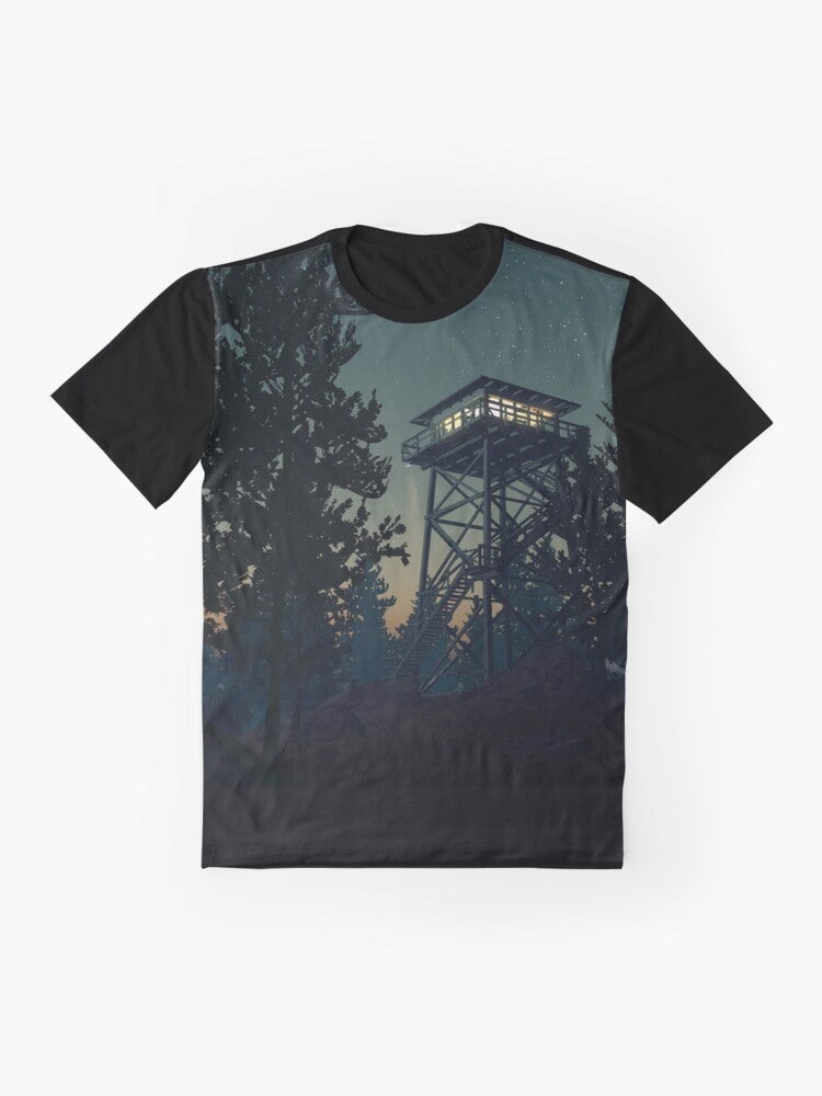 Firewatch-inspired landscape graphic design t-shirt in 4K resolution - Flat lay