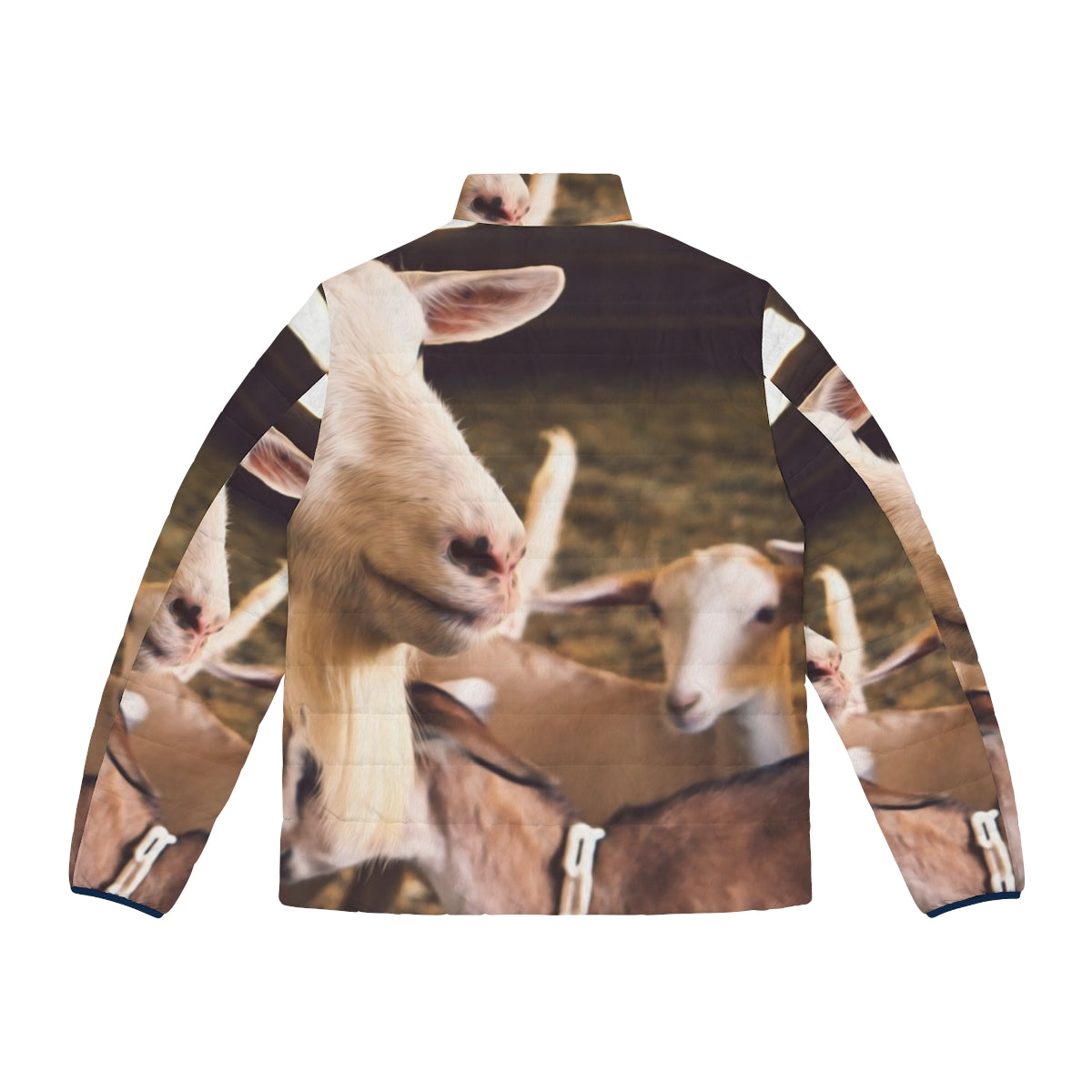 Goats and sheep puffer jacket with farm and barn design - Back