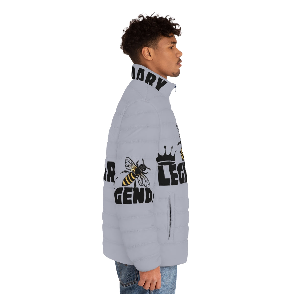 Puffer jacket with a bee and nature-inspired legendary design - men side right