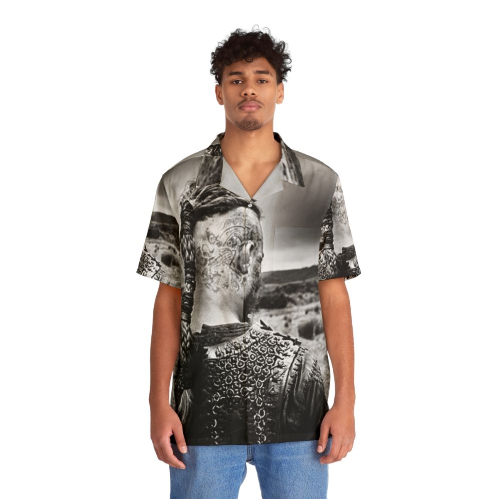 Ragnar Lothbrok Black and White Hawaiian Shirt - People Front