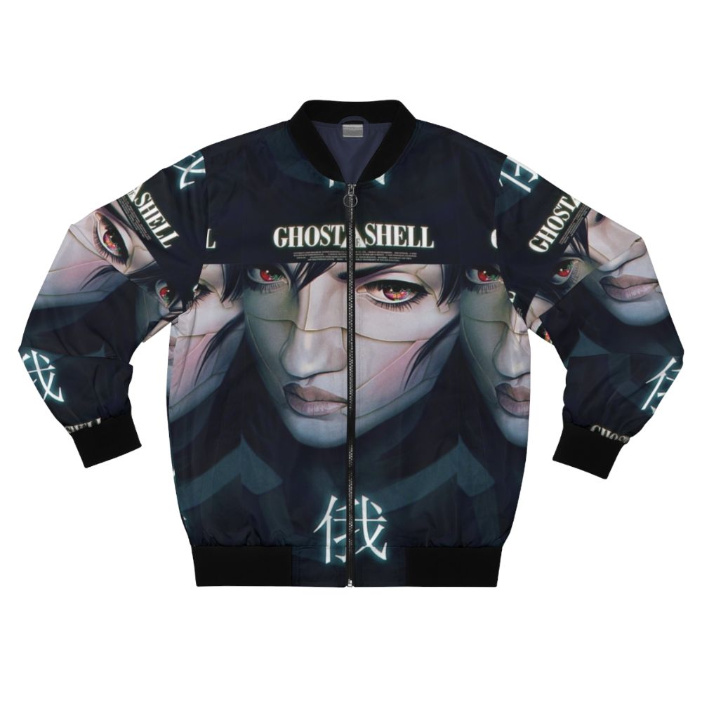 Ghost in the Shell inspired cyberpunk bomber jacket with mecha, robotic, and surreal aesthetic