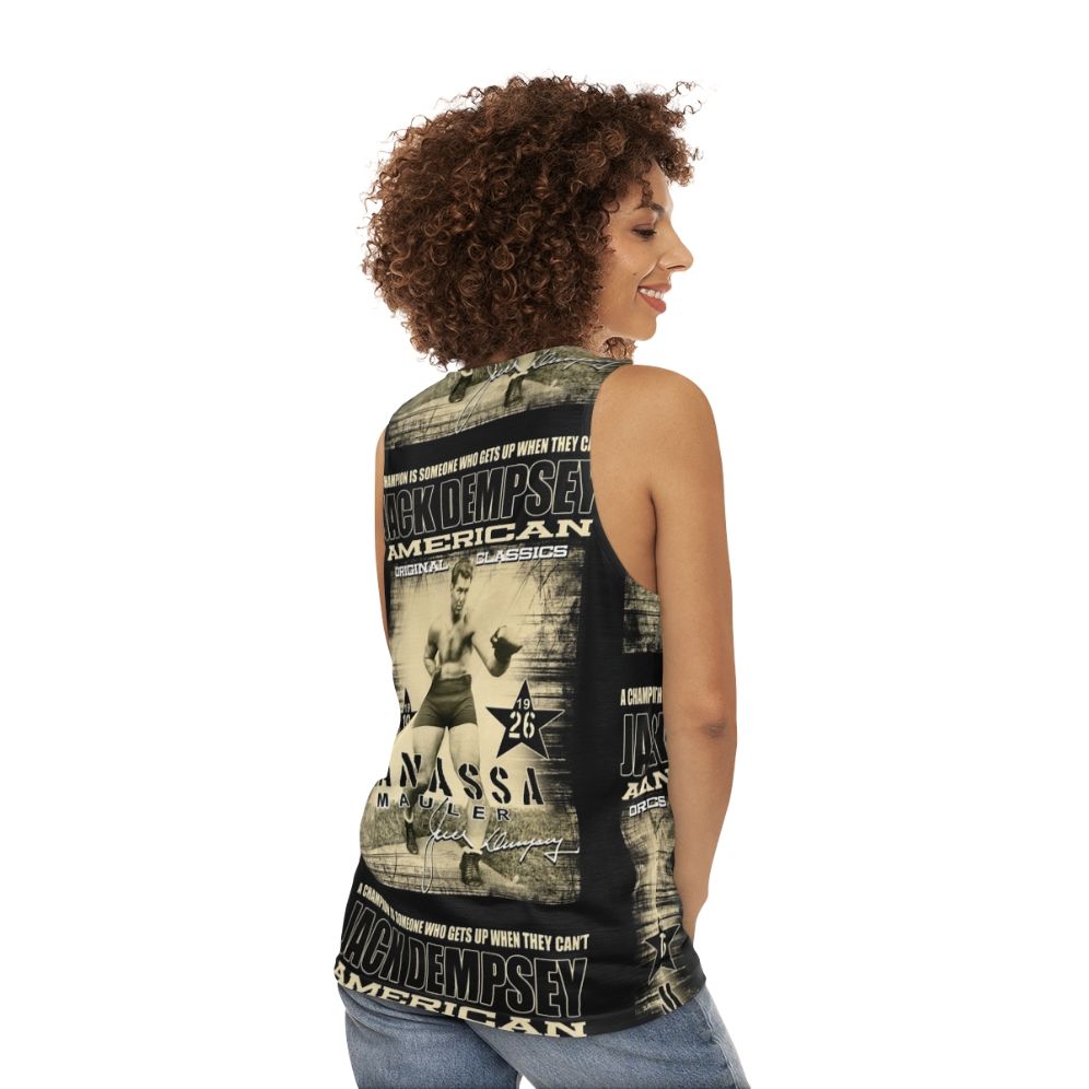 Unisex boxing tank top with vintage heavyweight fighter design - women back