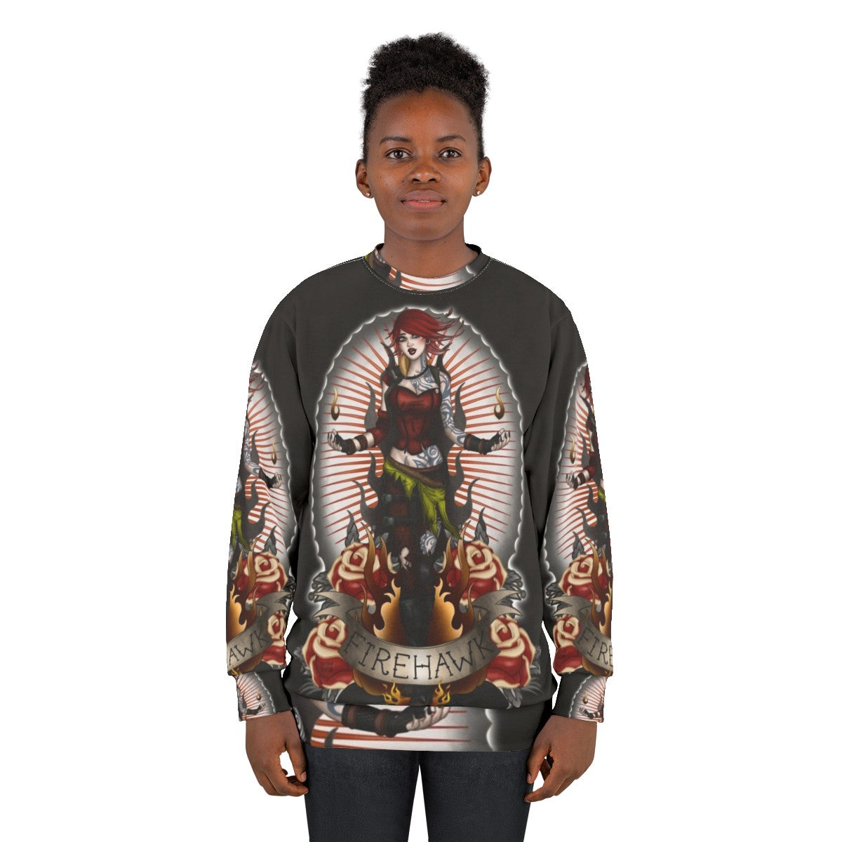 Firehawk Borderlands Sweatshirt with Lilith and Miss Cherry Martini Fanart Design - women