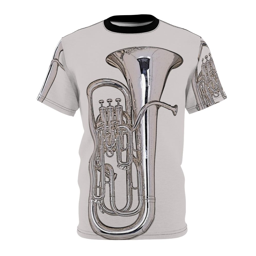 Euphonium-themed t-shirt with a bold, silver design for music enthusiasts.