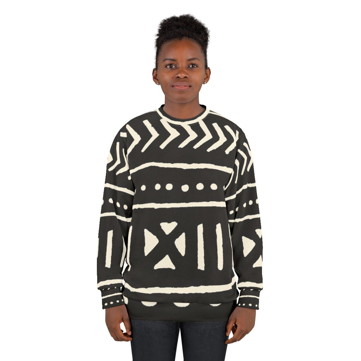 African Mud Cloth Black and White Sweatshirt - women