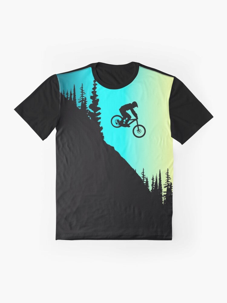 Mountain bike graphic t-shirt with vibrant colors - Flat lay