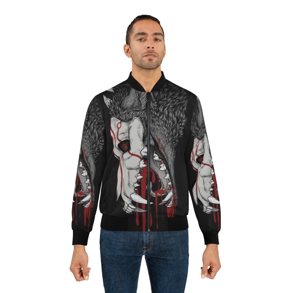 A black bomber jacket with a design inspired by the Grimm creatures from the RWBY anime series. - Lifestyle