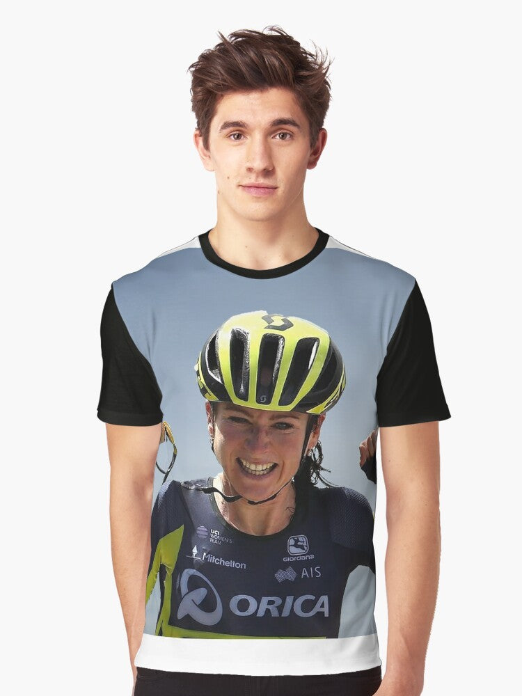 Annemiek van Vleuten, a professional road cyclist, featured on a graphic cycling t-shirt. - Men