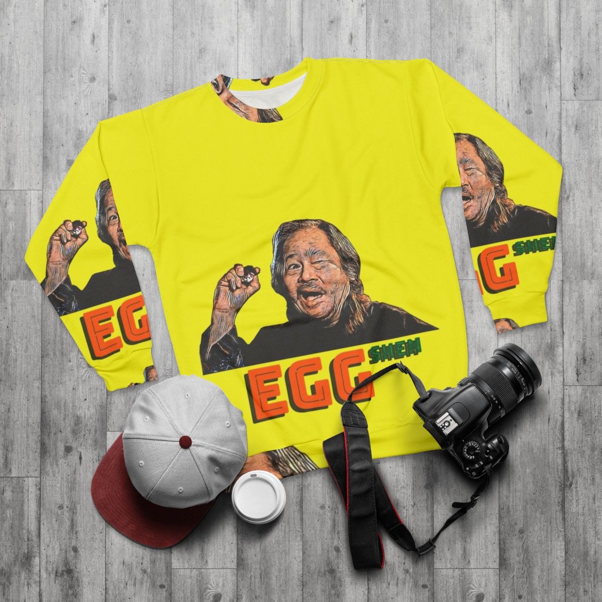 Egg Shen from the '80s cult classic 'Big Trouble in Little China' on a sweatshirt - flat lay