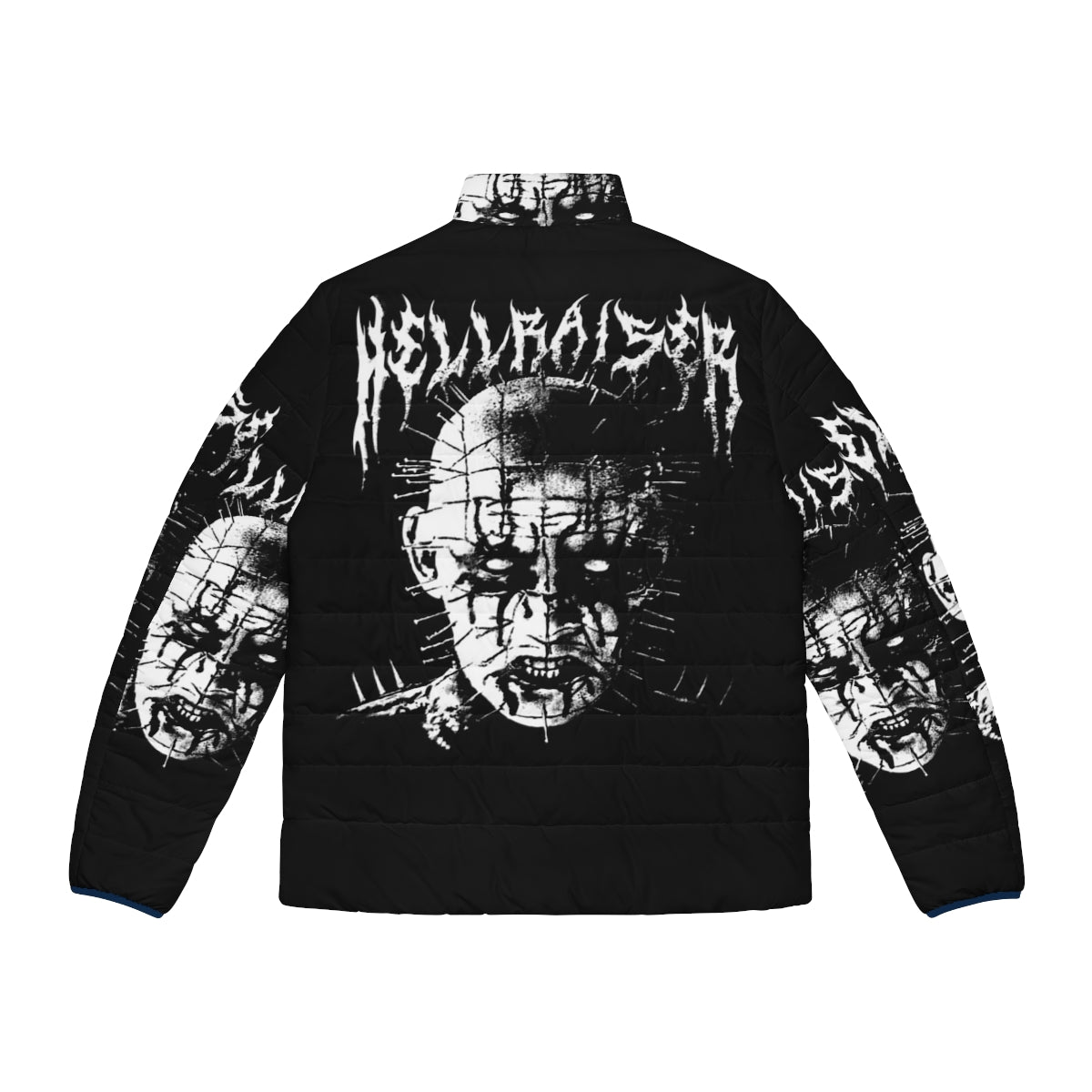 Black Metal Pinhead Puffer Jacket featuring Hellraiser inspired design - Back