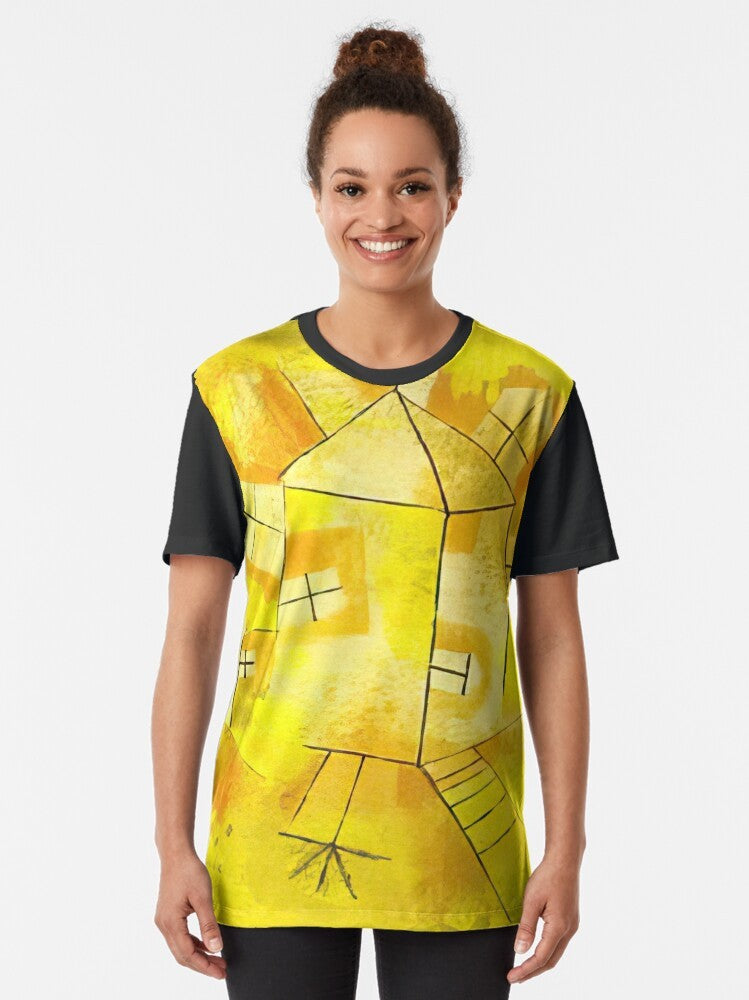 Graphic t-shirt featuring Paul Klee's cubist and expressionist painting "Castle and Sun" - Women