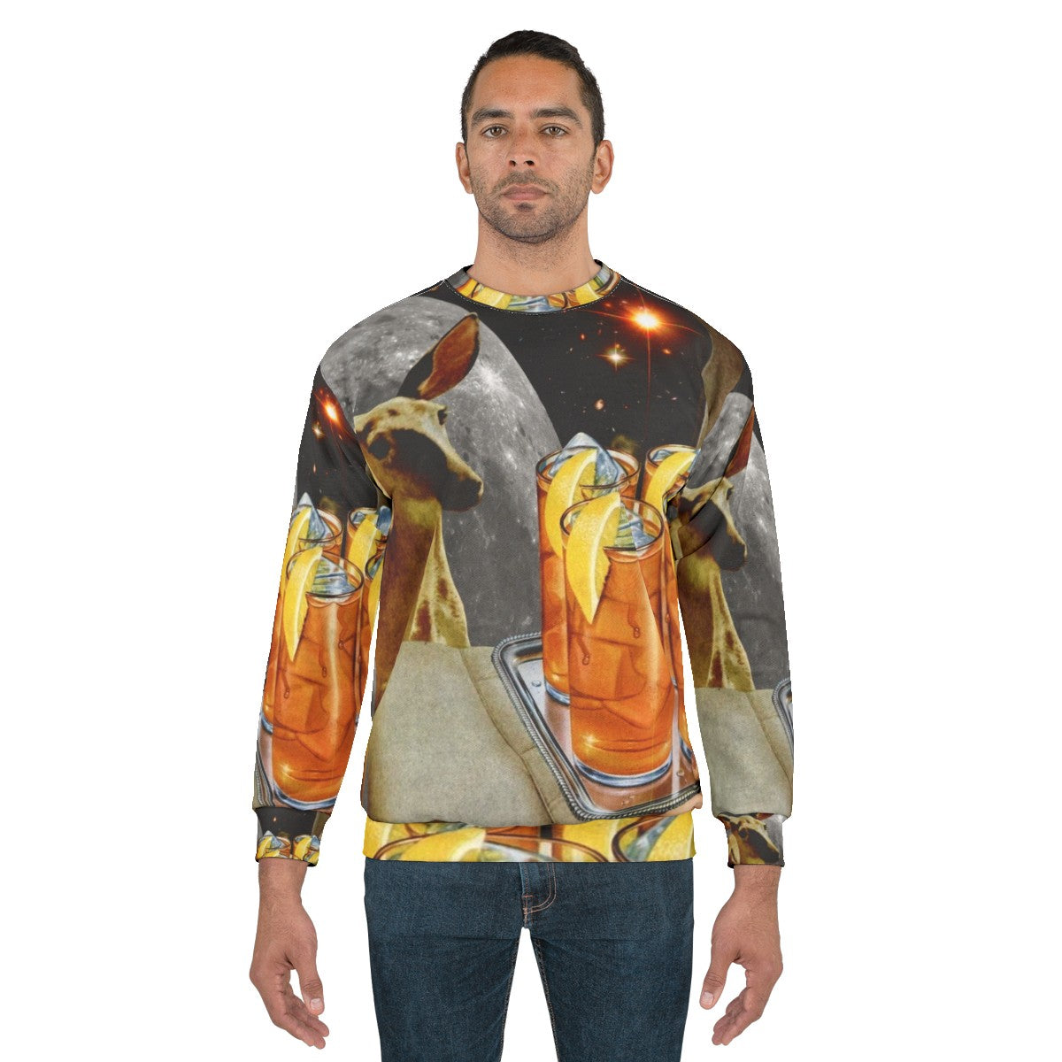 Retro oh deer sweatshirt featuring a trippy animal design in a pop art style - men