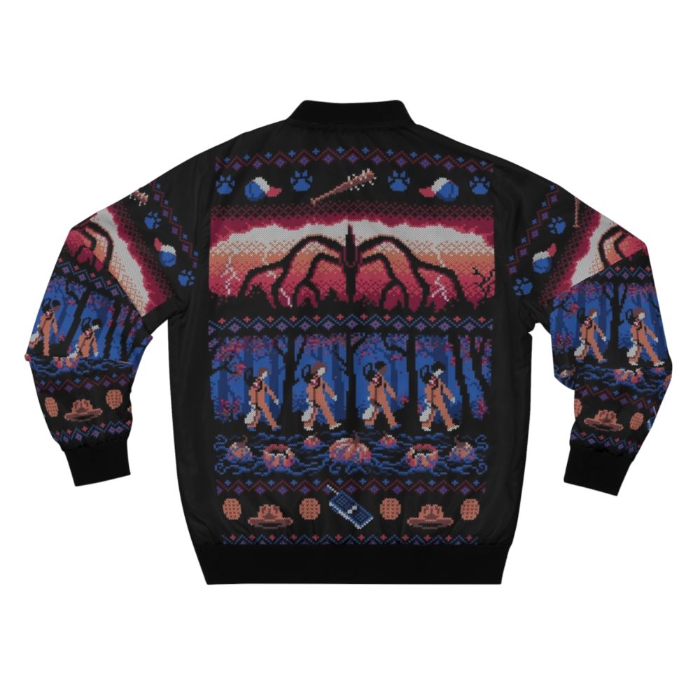 Stranger Things inspired ugly Christmas sweater bomber jacket with mind flayer design - Back