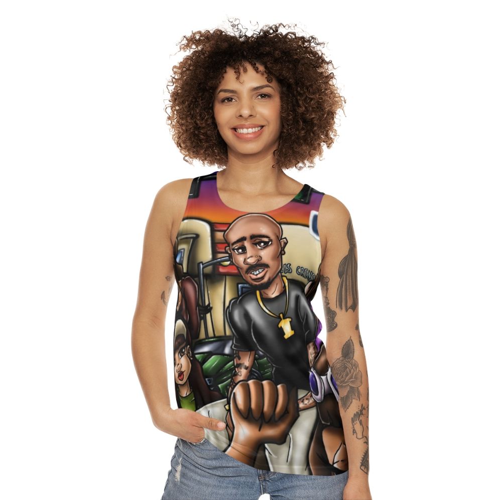 Unisex "To Live and Die in L.A." Airbrush Graffiti Tank Top - women