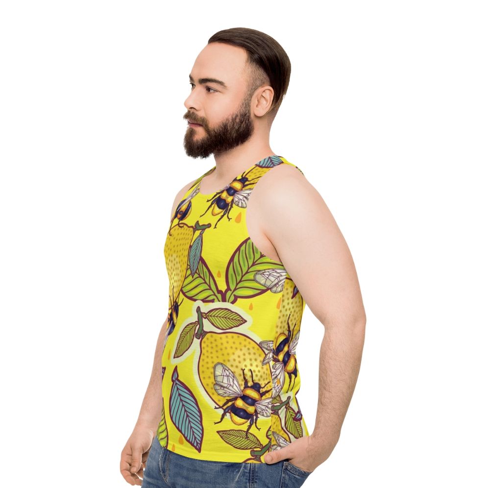 Yellow Lemon and Bee Garden Unisex Tank Top - men side