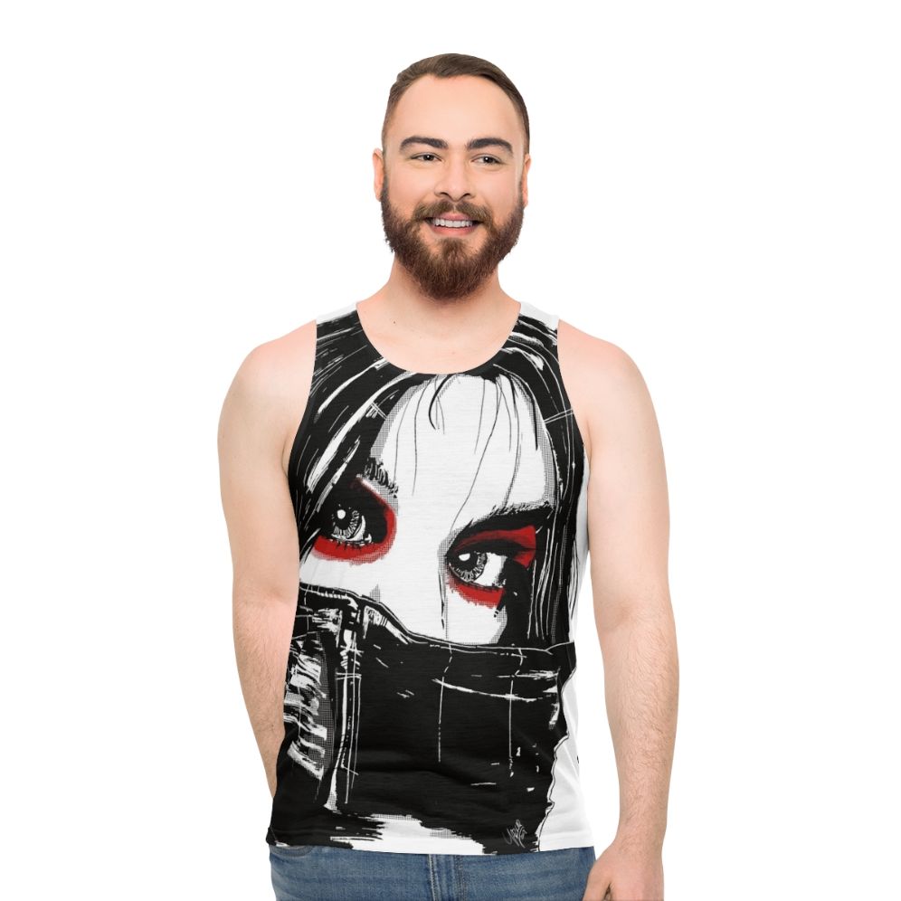 Lady Vengeance Unisex Tank Top featuring noir-inspired artwork - men