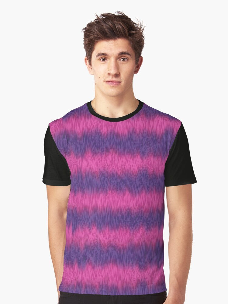 Cheshire Cat graphic t-shirt with striped and cute Alice in Wonderland design - Men