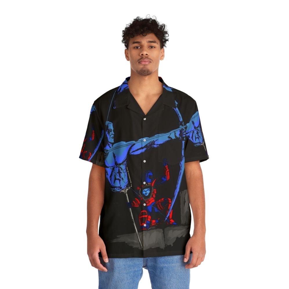 Retro cartoon Hawaiian shirt with three suns aligned - People Front