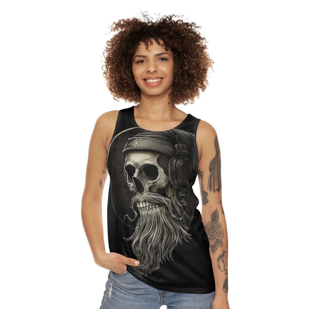 Vintage Viking Skull Beard Headphone Unisex Tank Top - women