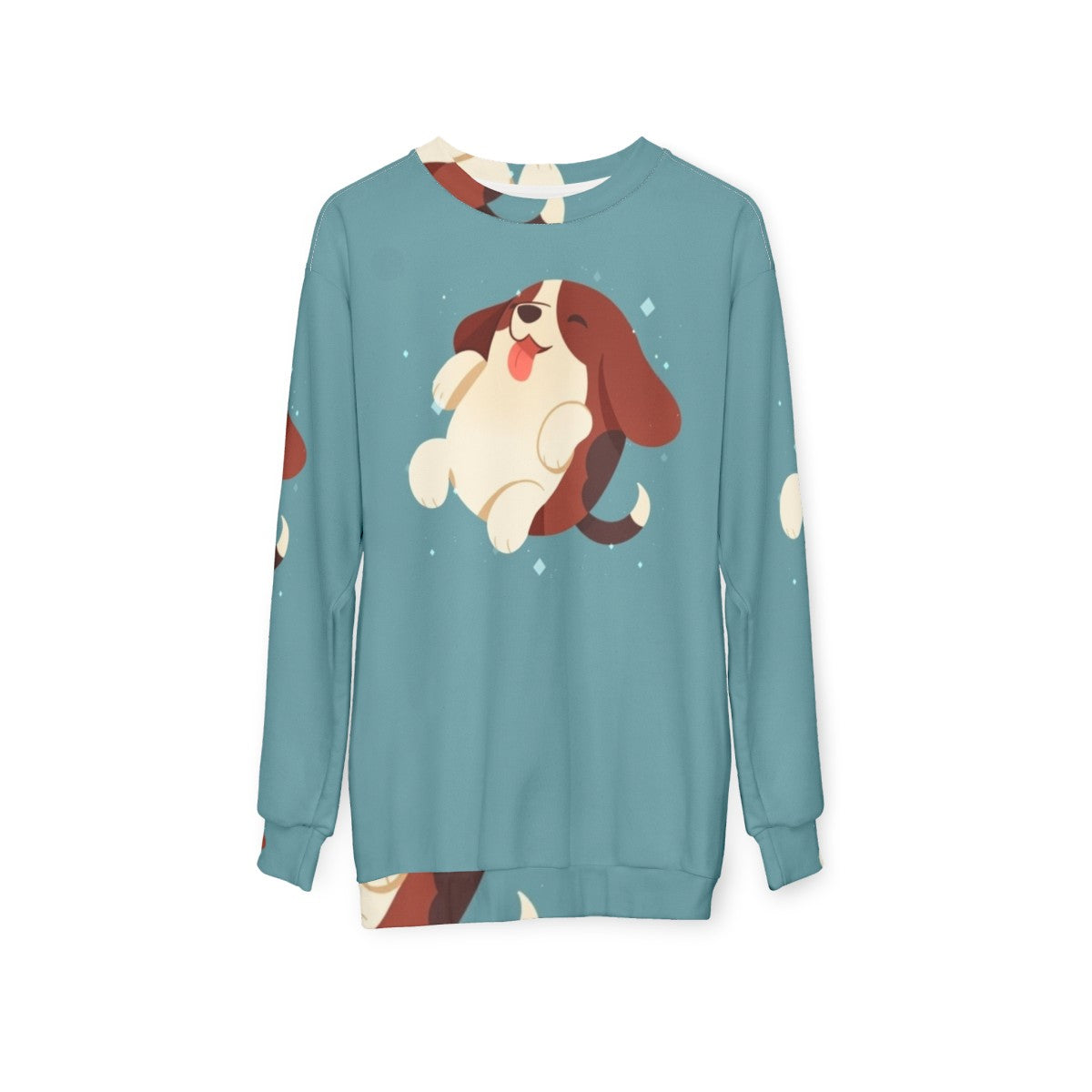 Puppy Beagle wearing a cozy sweatshirt - hanging