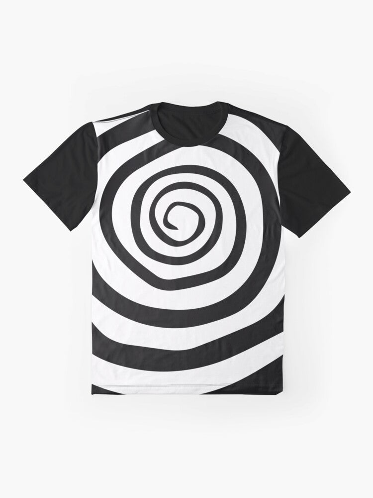 Motionless In White "Spiral" graphic t-shirt design featuring the band's logo and a spiral pattern - Flat lay