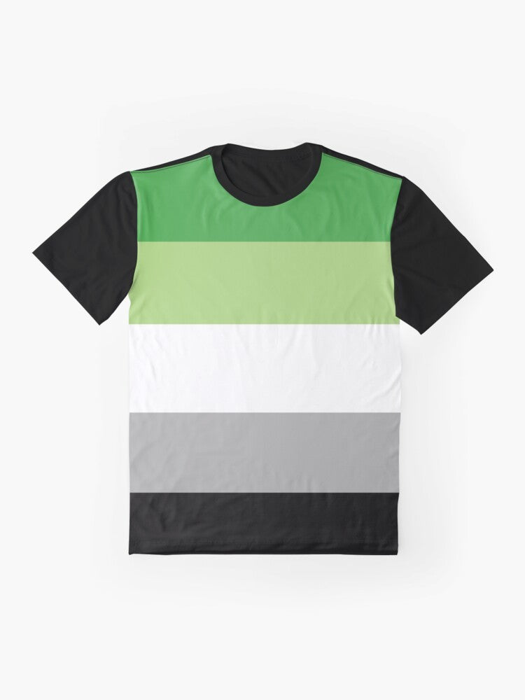 Aromantic Pride Flag Graphic T-Shirt with Aromantic and Aroace Symbols - Flat lay