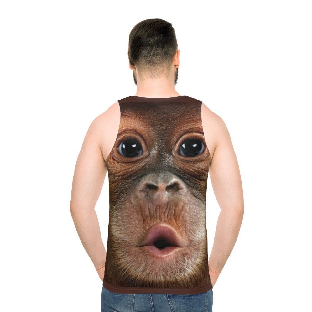 Hyper-realistic graffiti-style chimpanzee print on unisex tank top - men back