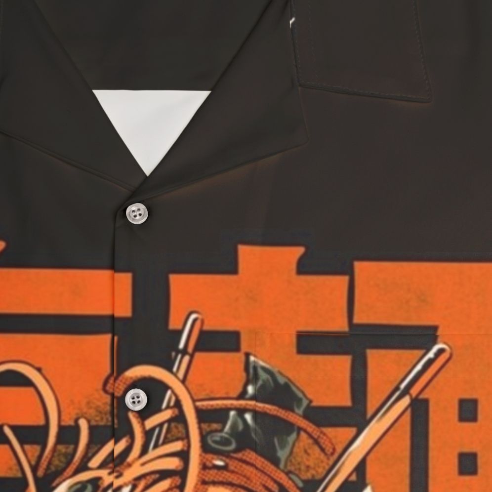 Black Great Ramen Dragon Off Kanagawa Hawaiian Shirt - Anime Inspired Retro Design - Detail