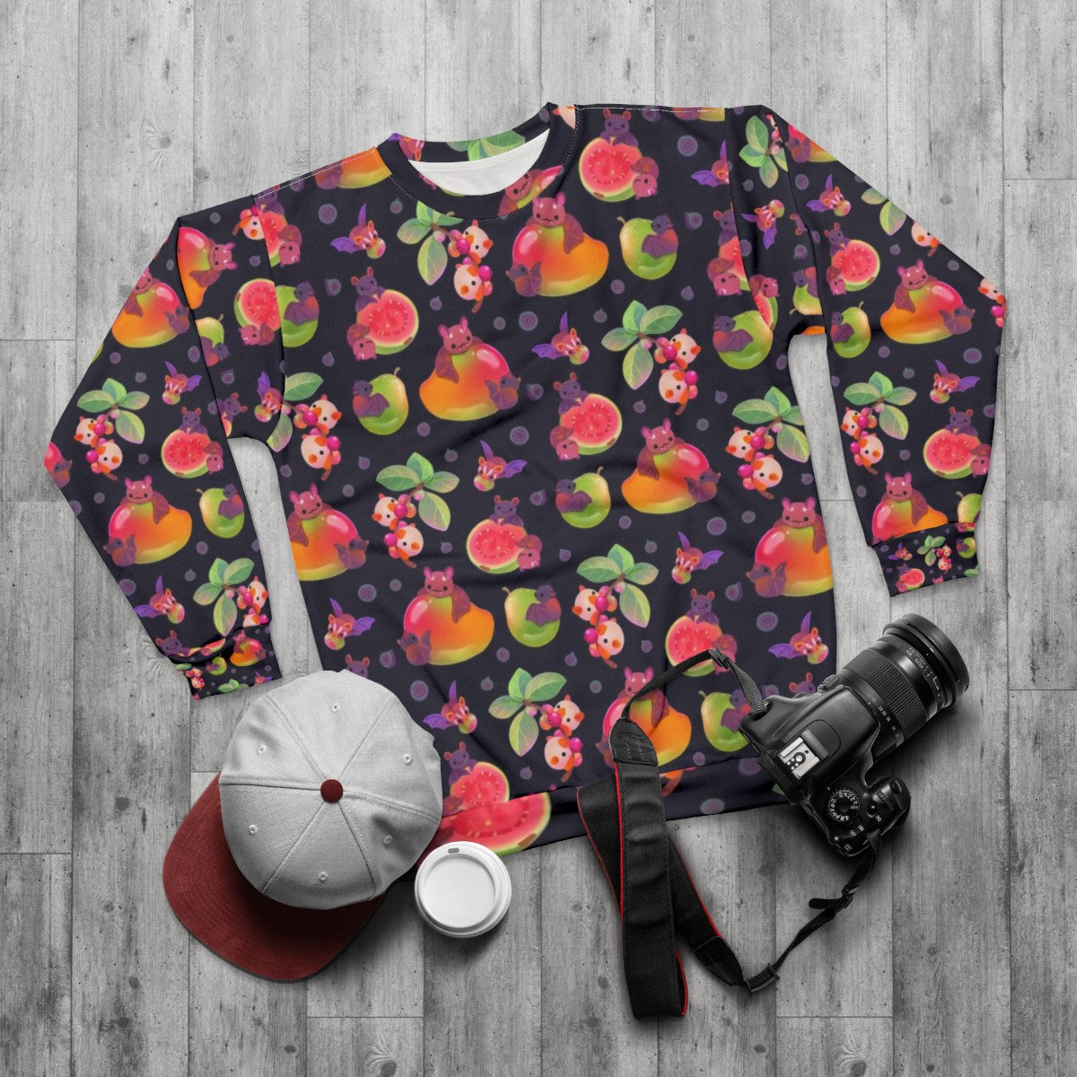 Vintage Fruit Bat Dark Sweatshirt - flat lay