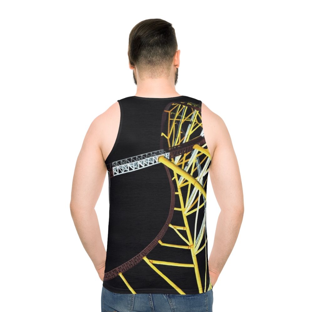 Unisex tank top featuring the Top Thrill Dragster roller coaster at Cedar Point amusement park - men back