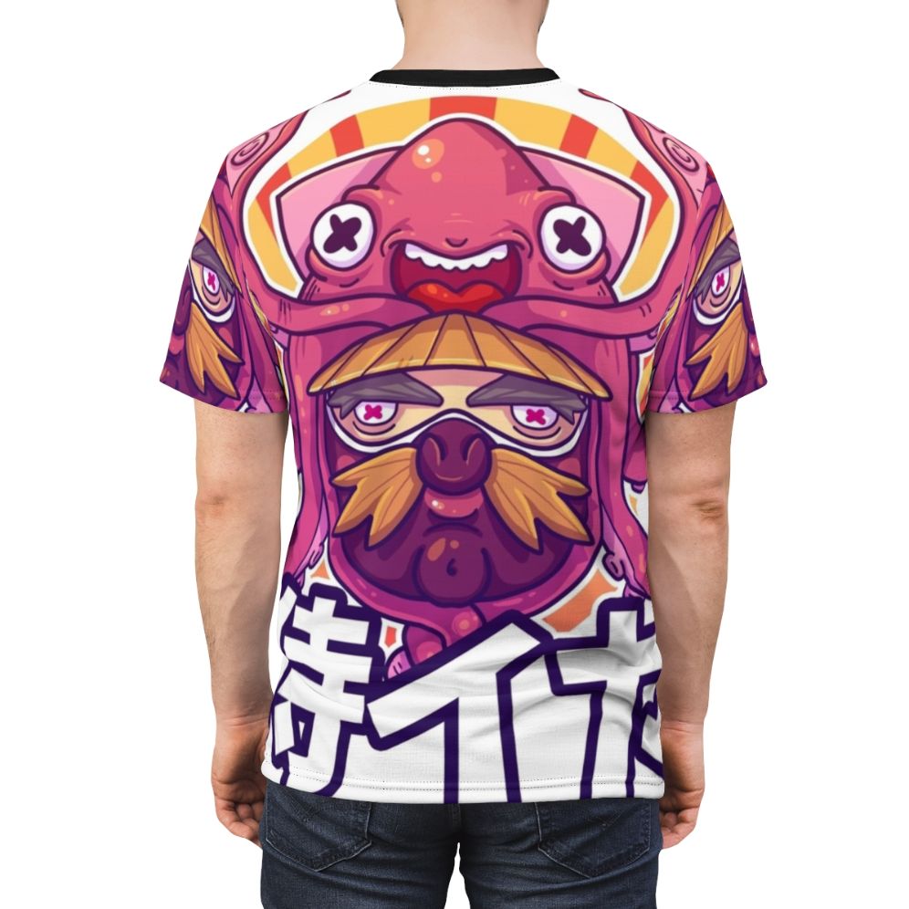 Samurai Squid Cartoon Character T-Shirt - men back