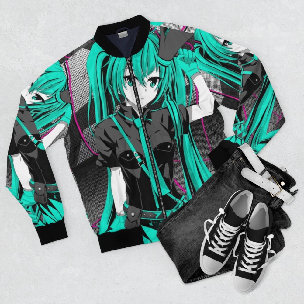 Hatsune Miku anime fanart tri-tone bomber jacket - Flat lay