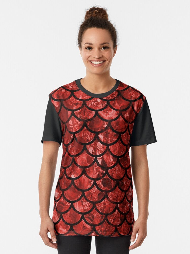 Crimson dragon scales graphic t-shirt with a textured dragon scales design - Women