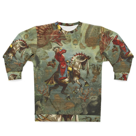 Vintage baron munchausen sweatshirt with whimsical ocean and horse design