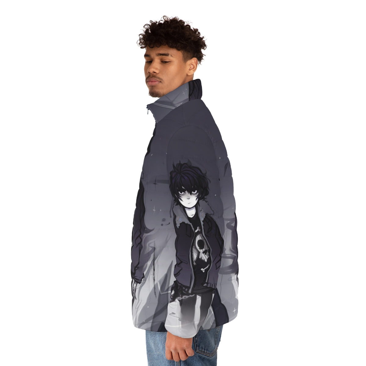 Nico Di Angelo inspired puffer jacket with shadow and darkness design - men side left