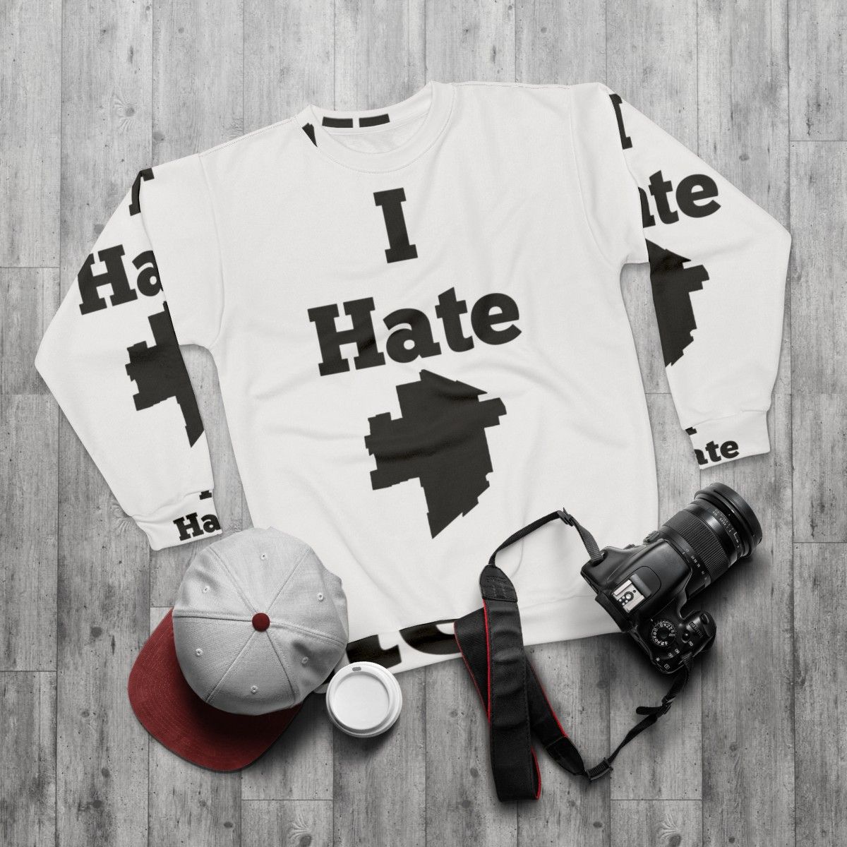 I Hate Winnipeg Sweatshirt with Winnipeg and The Weakerthans design - flat lay